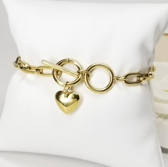 Jewelry - 18K Stainless Steel Heart Toggle Bracelet NEW